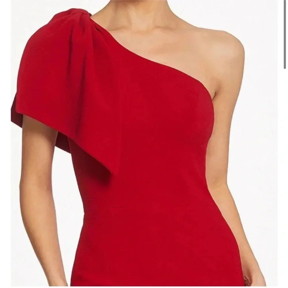 NWT Dress the Population Tiffany One-Shoulder Midi Dress Garnet Red Size XL - Picture 4 of 9